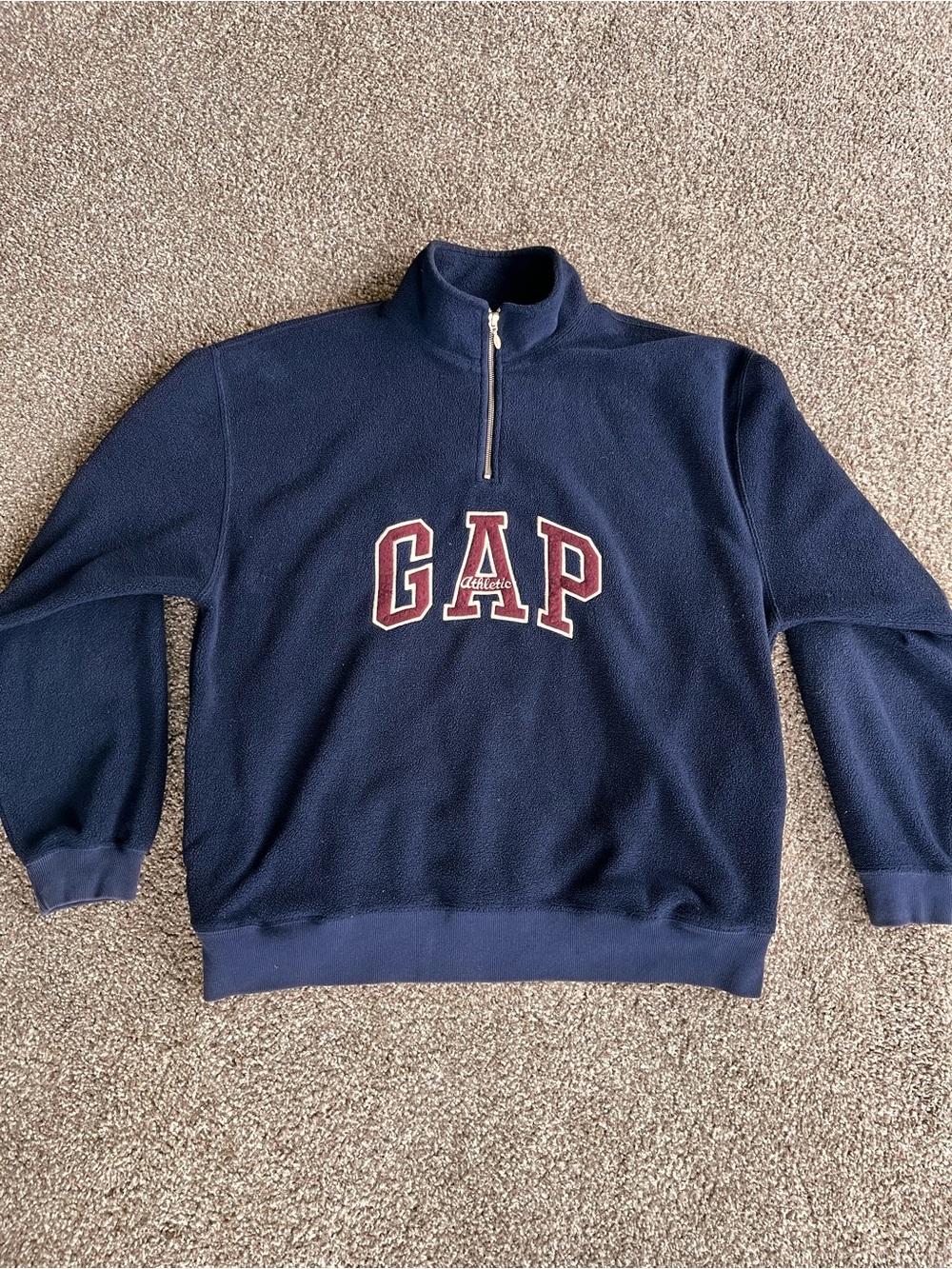 Vintage 90s GAP Athletic Navy Fleece w/Burgundy Logo 1/4 Zip Pullover Y2K
